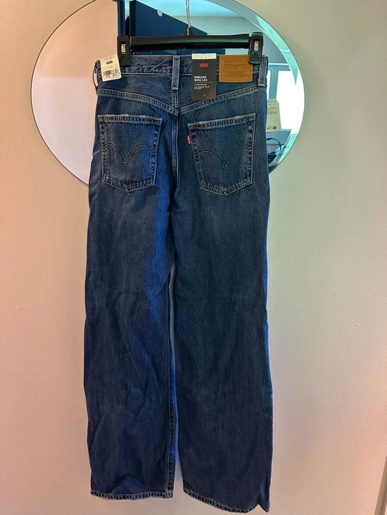 Levi Strauss & Co. Ribcage Wide Leg Jeans Womens 27x32 High Rise Blue Denim - Picture 2 of 3